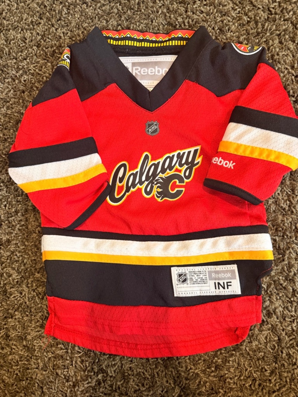 Reebok Red Calgary Flames Kids Hockey Jersey with Black, White & Yellow Accents